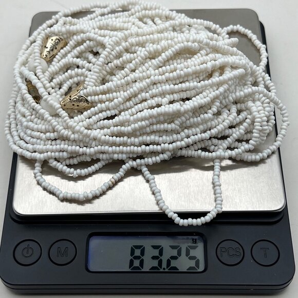 White Seed Bead Multi Strand Necklace Gold Tone Filigree Caps Glass 32" Vtg READ - Picture 4 of 8